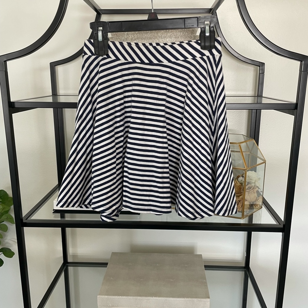 Navy Blue and White Striped Skirt